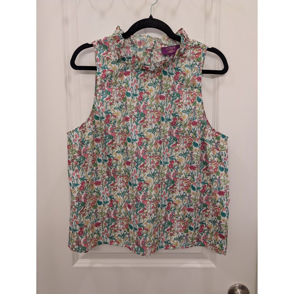J.Crew Liberty Floral Ruffle Neck Tank Top Size Large Multicolored Cotton